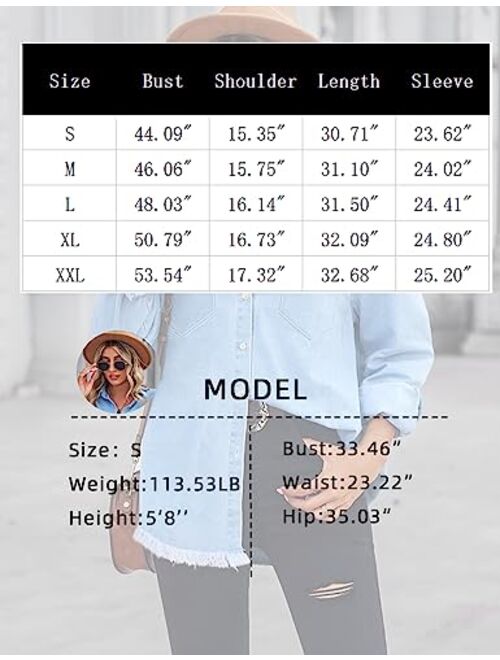 Zilcremo Women Denim Shirt Chambray Collared Jean Shirts Long Sleeve Pocket Button Down Blouses