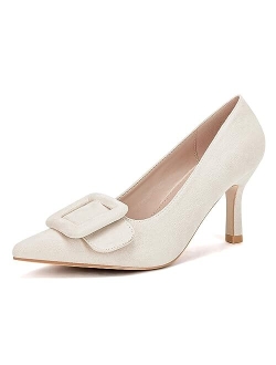 Coutgo Women's Closed Pointed Toe Pumps Stiletto High Heels Wedding Party Dress Shoes