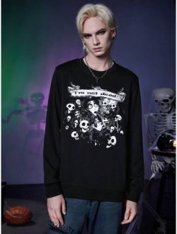 Shein Corpse Bride | ROMWE Guys Slogan Skull Print Sweatshirt