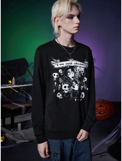 Shein Corpse Bride | ROMWE Guys Slogan Skull Print Sweatshirt