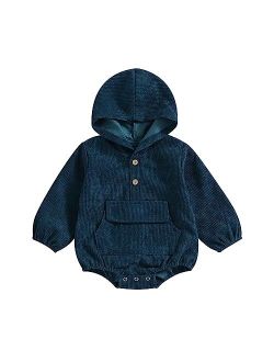 Karuedoo Baby Boy Girl Hoodie Sweatshirt Romper Oversized Corduroy Long Sleeve Hooded Onesie Outfit Fall Winter Clothes