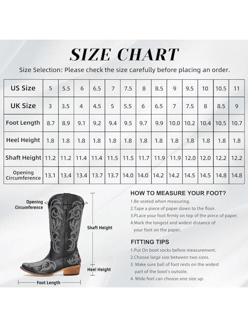 IUV Cowboy Boots For Women Mid Calf Western Boots Cowgirl Pull-On Tabs Pointy Toe Boot