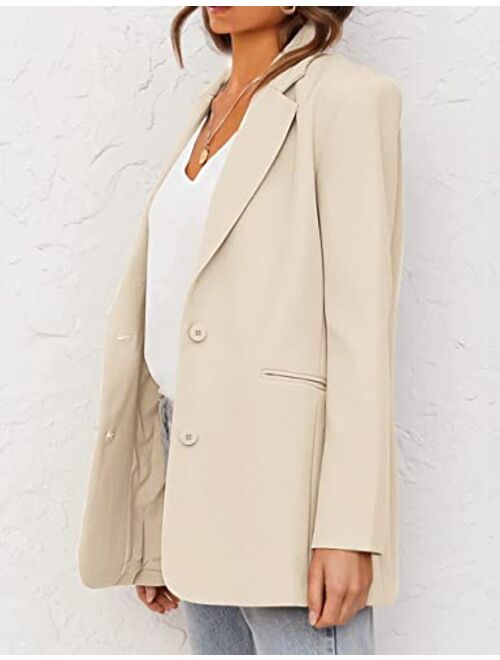 MEROKEETY Women's 2023 Fall Casual Blazers Long Sleeve Lapel Open Front Button Work Blazer Jackets with Pockets