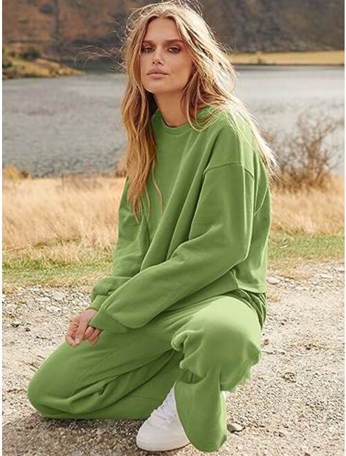 ANRABESS Womens Two Piece Outfits Long Sleeve Crop Top Wide Leg Pants Knit Sweatsuit Loungewear Sweatsuit Set