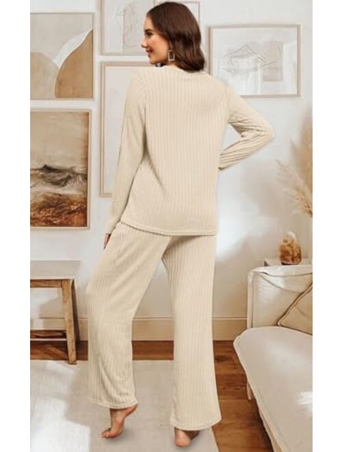 WIHOLL Womens Two Piece Outfits Lounge Sets Cozy Sweater Loungewear with Pockets