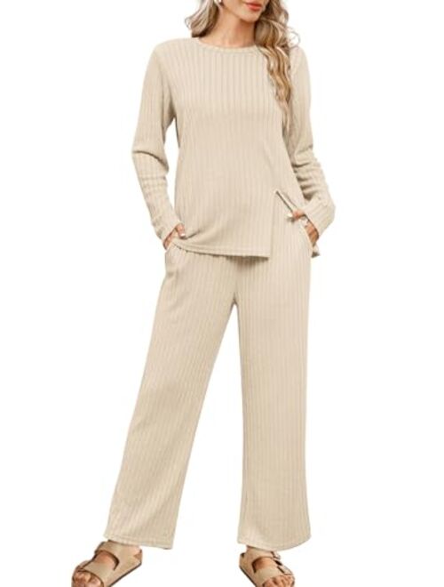 WIHOLL Womens Two Piece Outfits Lounge Sets Cozy Sweater Loungewear with Pockets