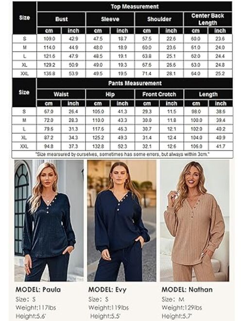 Ekouaer Womens 2 Piece Outfits Long Sleeve Knit Sweater Lounge Set Slouchy Pajama Set Cozy Loose Loungewear with Pockets