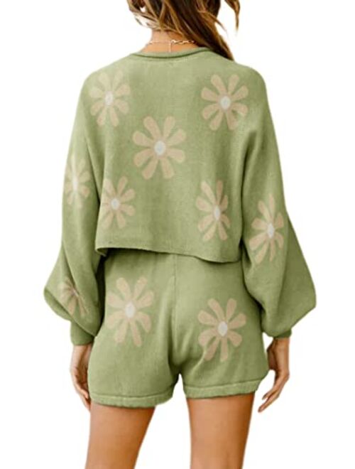 Ekouaer Knit Pajamas Set for Women Lounge Wear Sets Long Sleeve Sweatsuit Matching 2 Piece Outfits Casual Sweater Sets S-XXL