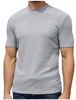 TURETRENDY Men's Stretch Muscle T Shirts Short Sleeve Solid Color Knit Tees Casual Slim Fit Basic Shirt Tops