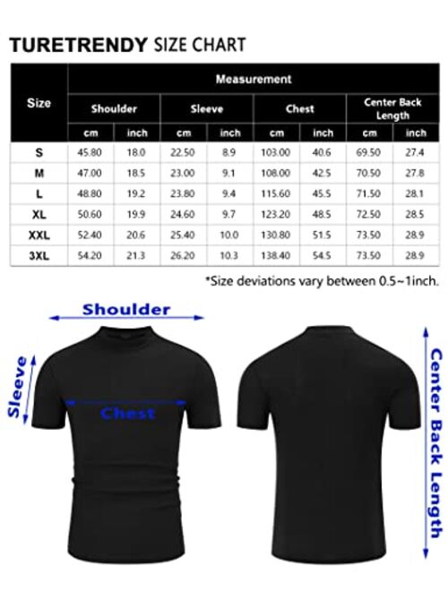 TURETRENDY Men's Stretch Muscle T Shirts Short Sleeve Solid Color Knit Tees Casual Slim Fit Basic Shirt Tops