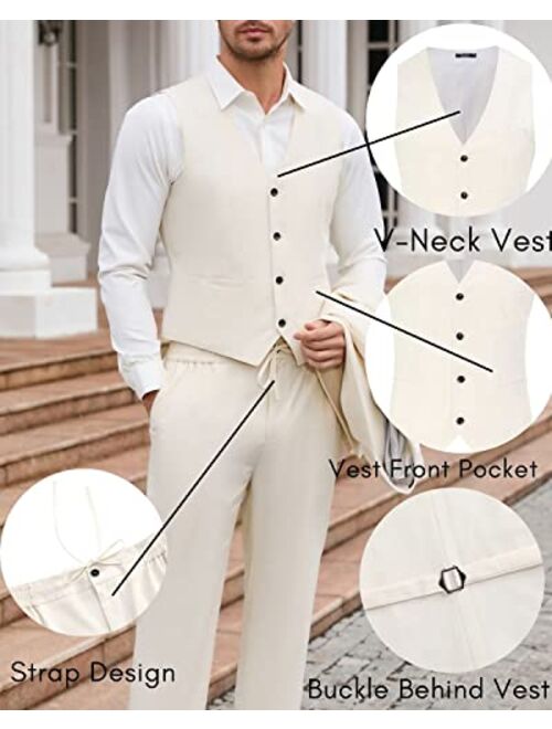 TURETRENDY Mens 3 Piece Suits Casual One Button Blazer Lightweight Beach Coats Vest and Pant Suit