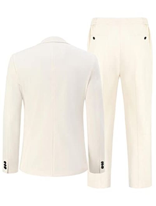 TURETRENDY Mens 3 Piece Suits Casual One Button Blazer Lightweight Beach Coats Vest and Pant Suit