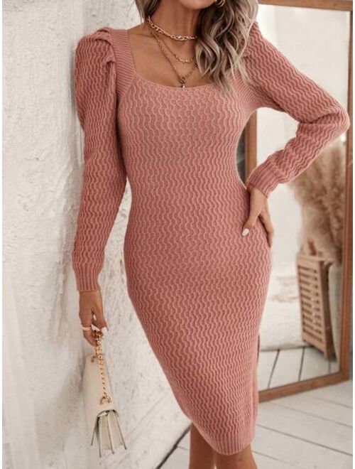 SHEIN LUNE Square Neck Puff Sleeve Sweater Dress