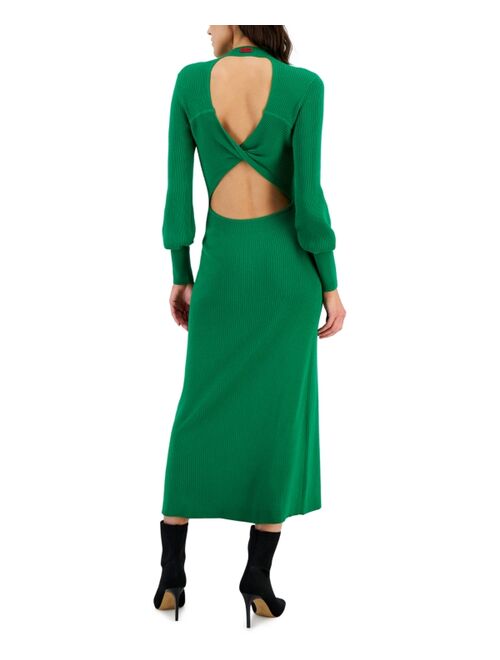 HUGO Women's Solid Mock-Neck Cutout Slim Sweater Dress