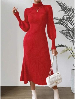 Essnce Turtleneck Lantern Sleeve Sweater Dress