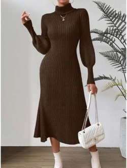 Essnce Turtleneck Lantern Sleeve Sweater Dress