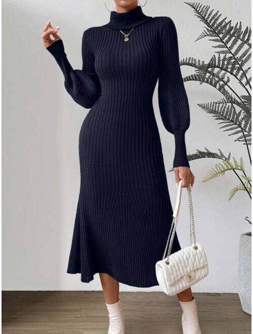 SHEIN Essnce Turtleneck Lantern Sleeve Sweater Dress