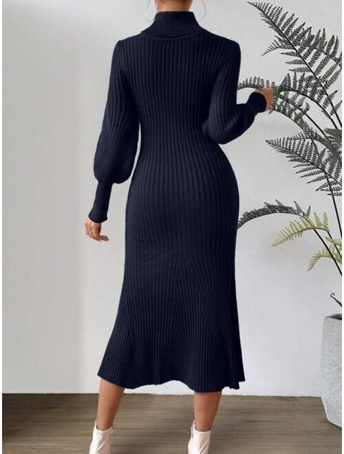 SHEIN Essnce Turtleneck Lantern Sleeve Sweater Dress