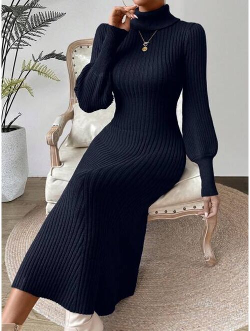 SHEIN Essnce Turtleneck Lantern Sleeve Sweater Dress