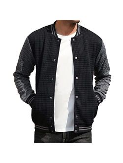 TURETRENDY Men's Varsity Jacket Casual Bomber Jackets Plaid Jacquard Letterman Baseball Jacket Outwear