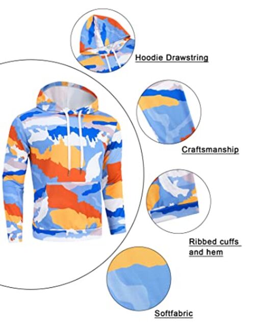 TURETRENDY Men's Sweatshirt Tie-Dye Hoodie Adult Sports Printed Pullover
