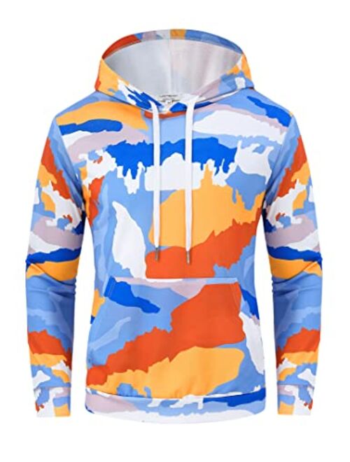 TURETRENDY Men's Sweatshirt Tie-Dye Hoodie Adult Sports Printed Pullover