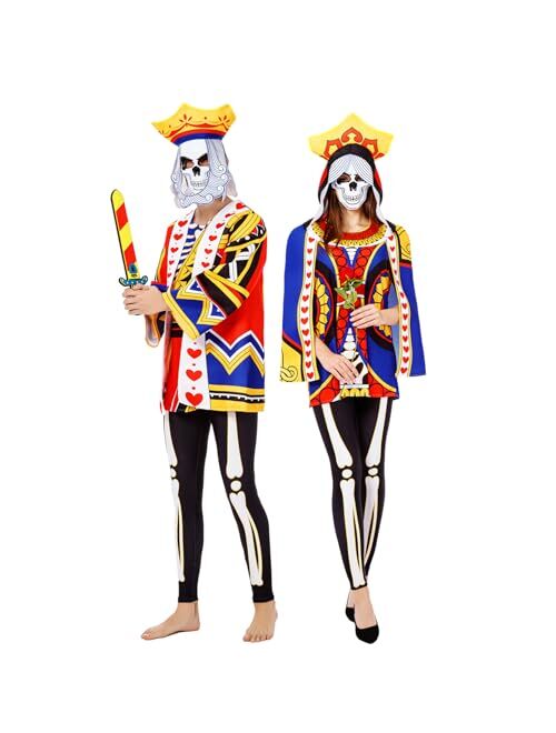 BAYLAY Couple Costumes for Adults - King and Queen Adults Couple Halloween Costumes with Skull Mask Halloween Couple Costumes for Adults