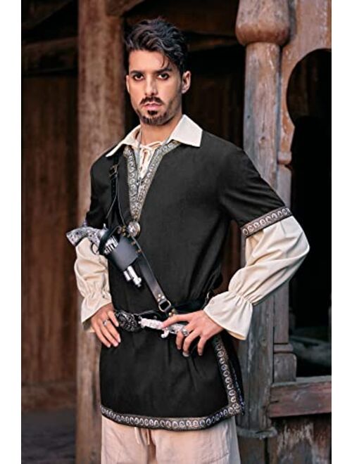 Taoliyuan Mens Medieval Costume Halloween Renaissance Tunic Viking Knight Pirate Vintage Warrior LARP Shirts