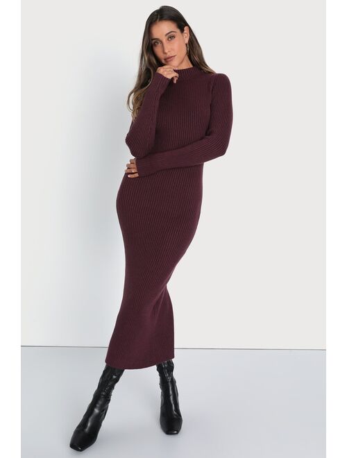Lulus Autumnal Sensation Plum Purple Ribbed Long Sleeve Sweater Dress