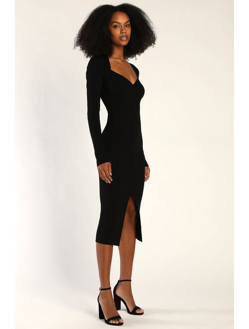 Lulus Adoring Me Black Ribbed Long Sleeve Midi Sweater Dress