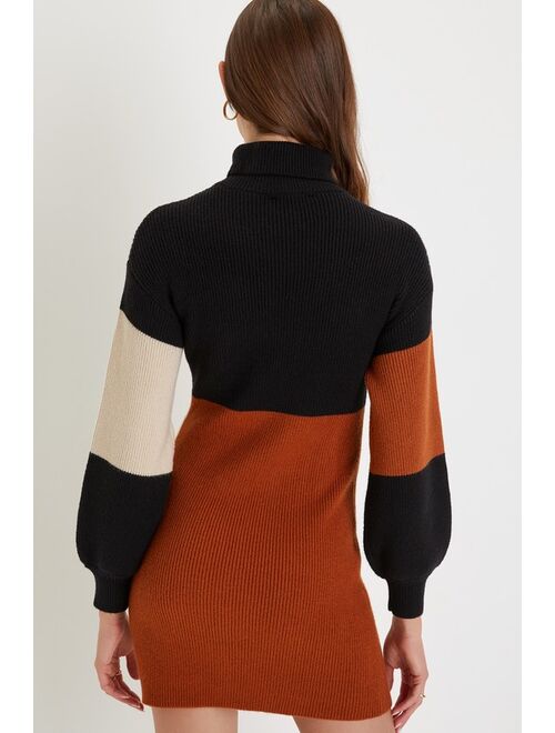 Lulus Mod For You Black Color Block Turtleneck Mini Sweater Dress