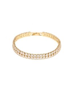 Thick Cubic Zirconia 18K Gold Plated Tennis Bracelet