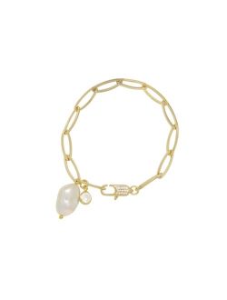 Gold Plated Paperclip Chain Bracelet with Pearl