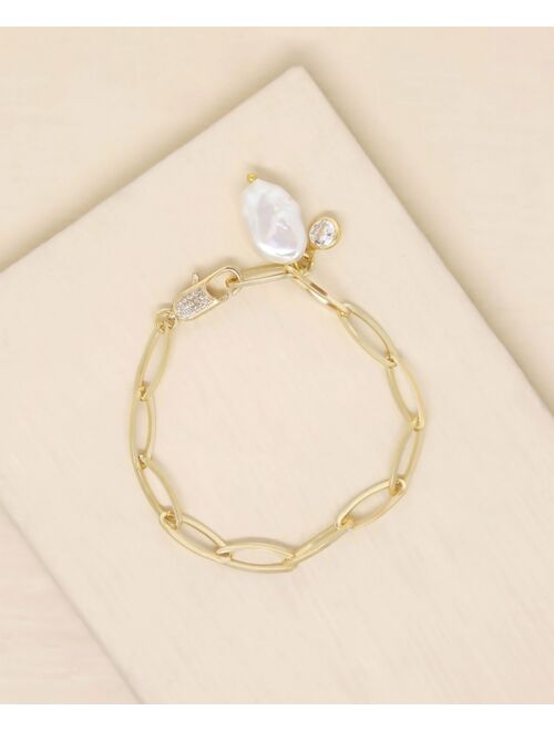 ETTIKA Gold Plated Paperclip Chain Bracelet with Pearl