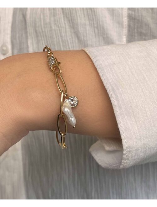 ETTIKA Gold Plated Paperclip Chain Bracelet with Pearl