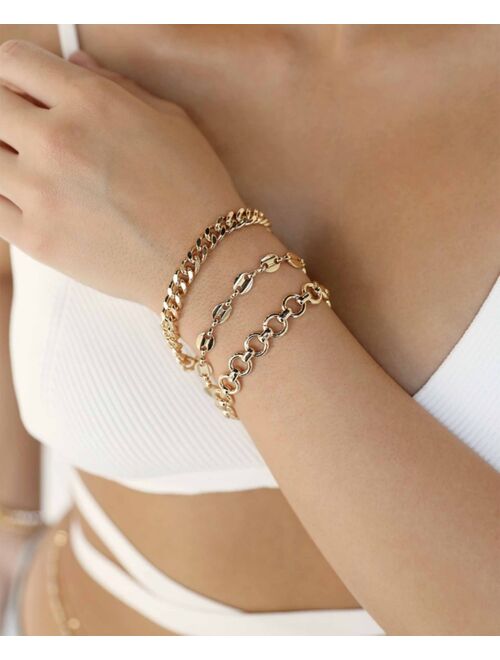ETTIKA 18K Gold Plated Might and Chain Bracelet Set