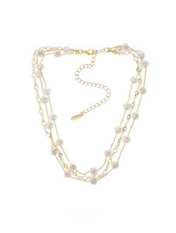 Dressed in Freshwater Pearls Layered 18K Gold Plated Necklace