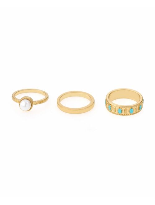 ETTIKA Worn Ring Set with Turquoise and Imitation Pearl