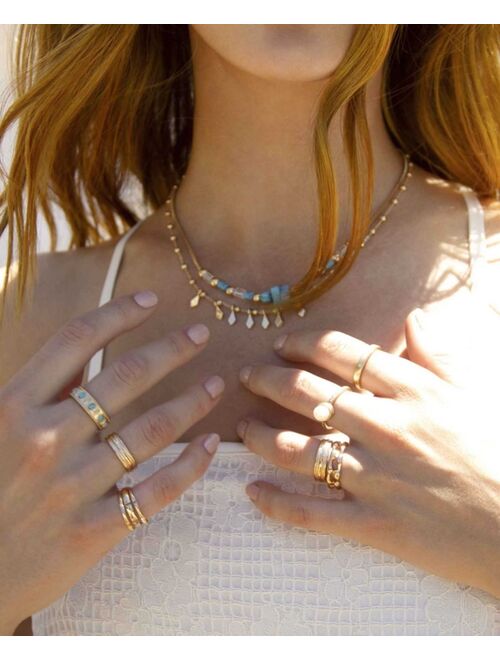 ETTIKA Worn Ring Set with Turquoise and Imitation Pearl