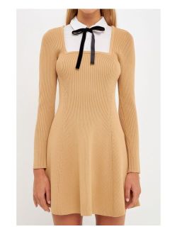 Women's Mixed Media Fit and Flare Sweater Dress