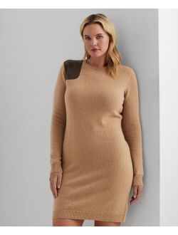 Lauren Ralph Lauren Plus Size Faux-Leather-Patch Sweater Dress