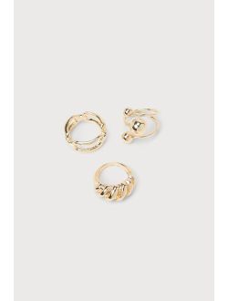 Exquisite Look Gold Textured Interlocking Statement Ring Set