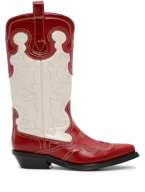 GANNI stitched leather cowboy boots