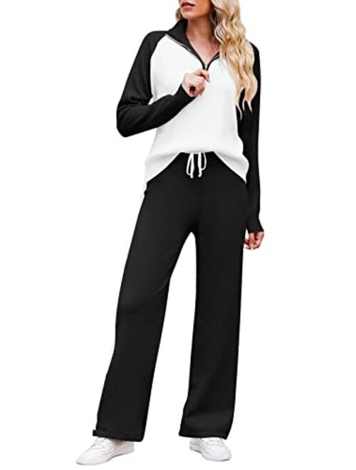 TOLENY Casual Ribbed Knit Lounge Sets for Women Half Zipper Pullover and Drawstring Pants Tracksuit Outfits
