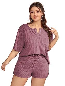 Women's Plus Size Waffle Knit Short Sleeve Top and Shorts Pajama Set Sleepwear