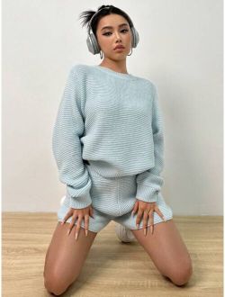 Ribbed Knit Sweater & Knit Shorts