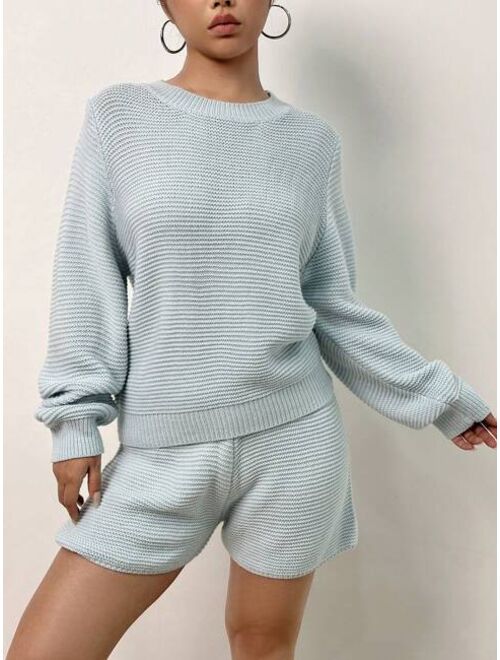Shein Ribbed Knit Sweater & Knit Shorts