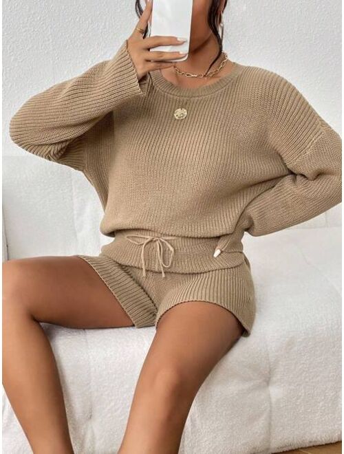 SHEIN Essnce Drop Shoulder Sweater & Drawstring Waist Shorts