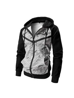LAIWANG Men's Color Block Hoodie-Full Zip Ultimate Heavyweight Fleece Hoodie-Camo zip up hoodie With Kanga Pocket