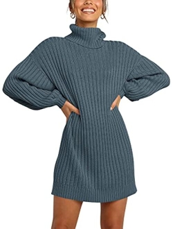 Oversized Sweaters Dress for Women Turtleneck Batwing Sleeve 2023 Fall Winter Casual Short Dress